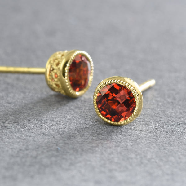 Bezel-Set Garnet Studs