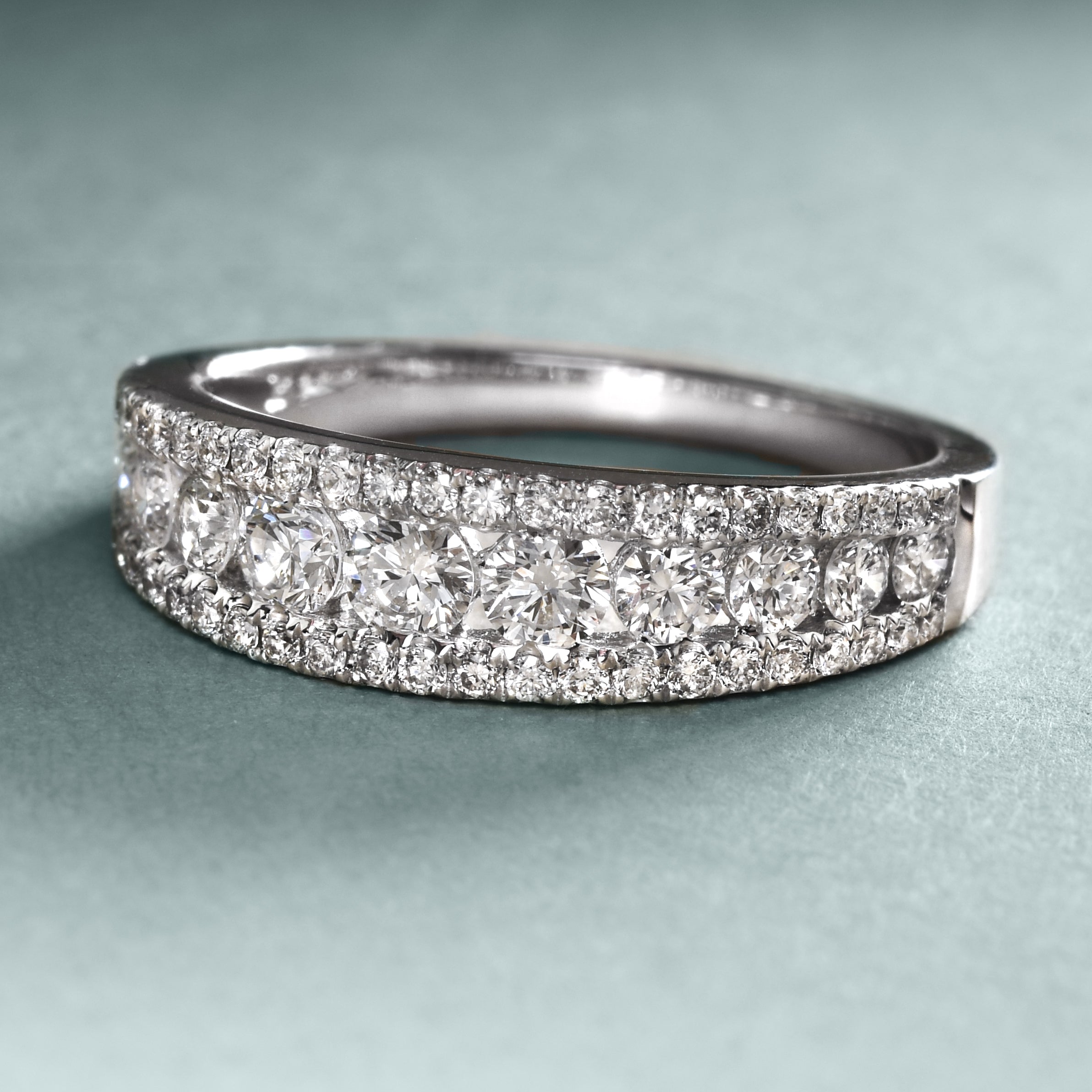 Three Row Micro Pave Diamond Band Ring / Wedding Band 18K – Chérie Jewels