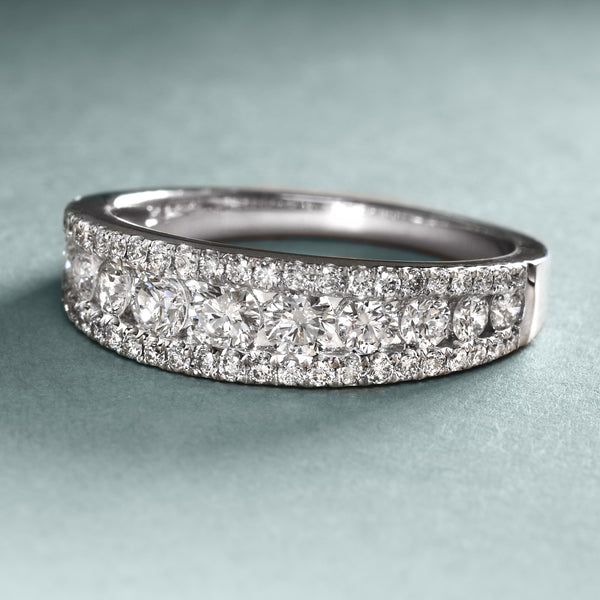 Mesmerizing Graduated Three-Row Diamond Band