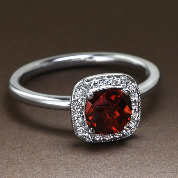 Red Garnet Halo Ring