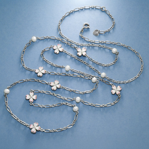Luxuriously-Long Pearl And Enamel Necklace