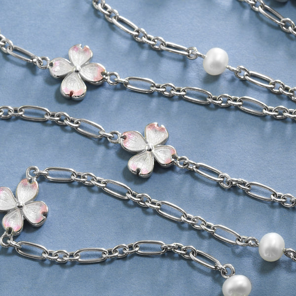 Luxuriously-Long Pearl And Enamel Necklace