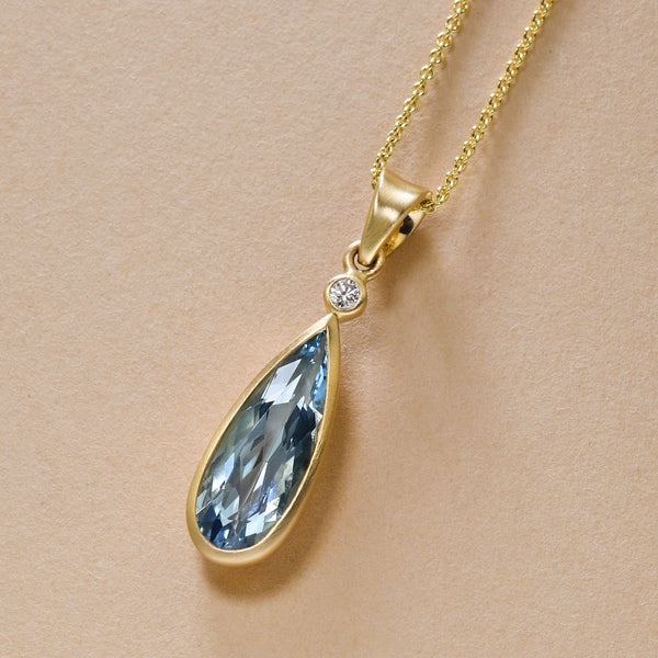 Long Aquamarine Drop Pendant