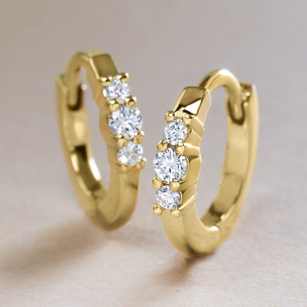 Very Tiny Triple-Diamond Earrings