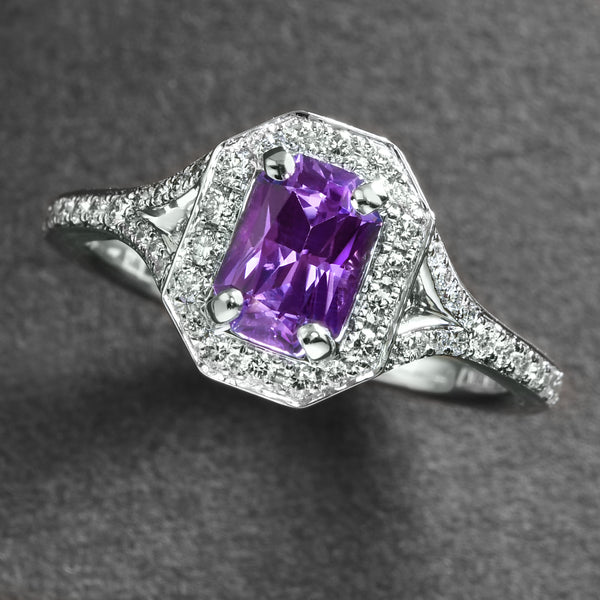 Radiant Purple Sapphire Halo Ring