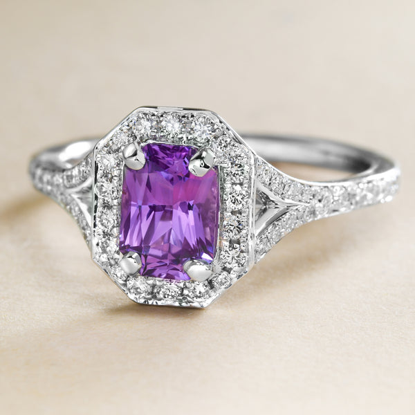 Radiant Purple Sapphire Halo Ring