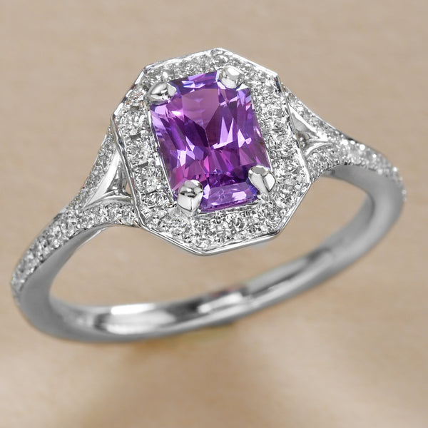 Radiant Purple Sapphire Halo Ring