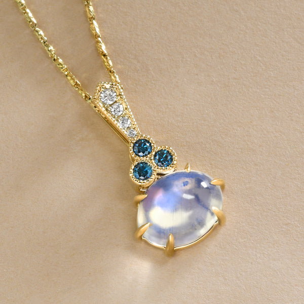 Intricate Moonstone And Diamond Pendant