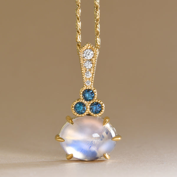 Intricate Moonstone And Diamond Pendant