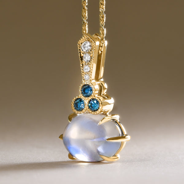 Intricate Moonstone And Diamond Pendant