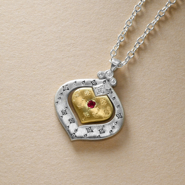 Ruby And Diamond Nested Heart Pendant