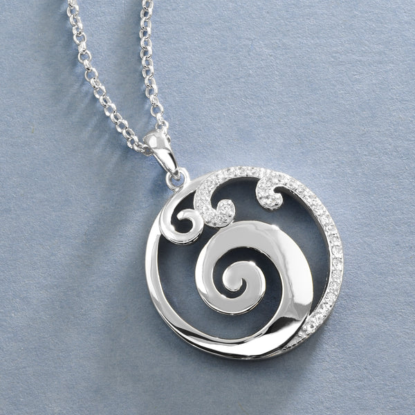 Silver Wave Pendant With White Topaz
