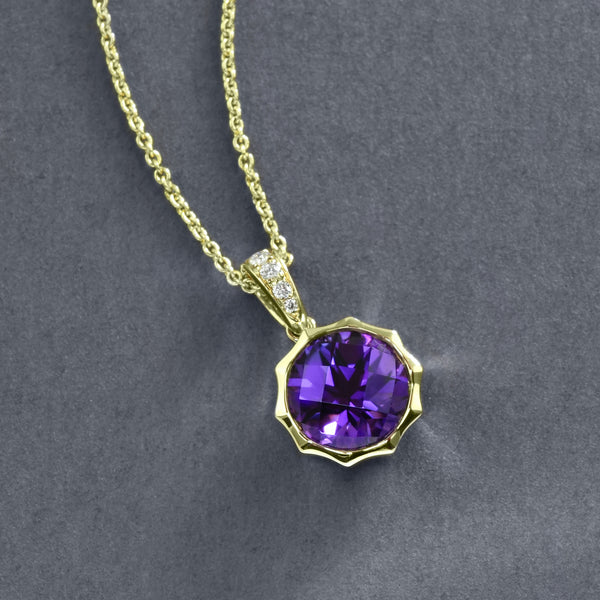 Scalloped Amethyst And Diamond Pendant