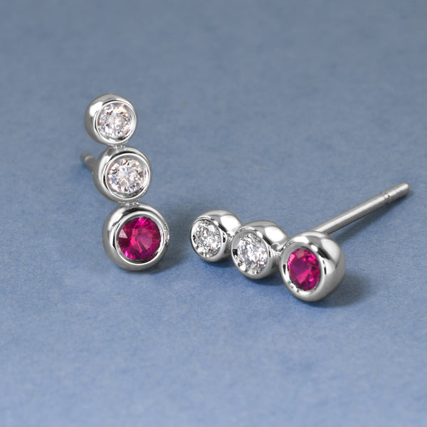 Ruby And Diamond Bezel Studs