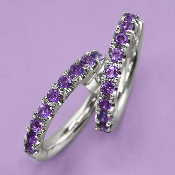 Amethyst Hoops In White Gold