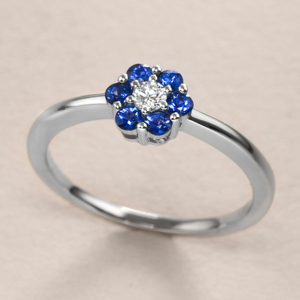Sweet Sapphire And Diamond Flower Ring