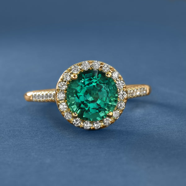 Big Emerald Halo Ring