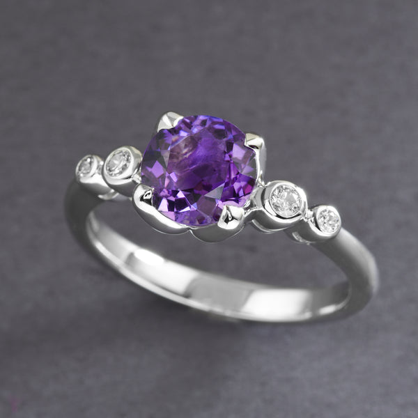 Sculpted Amethyst And Diamond Ring
