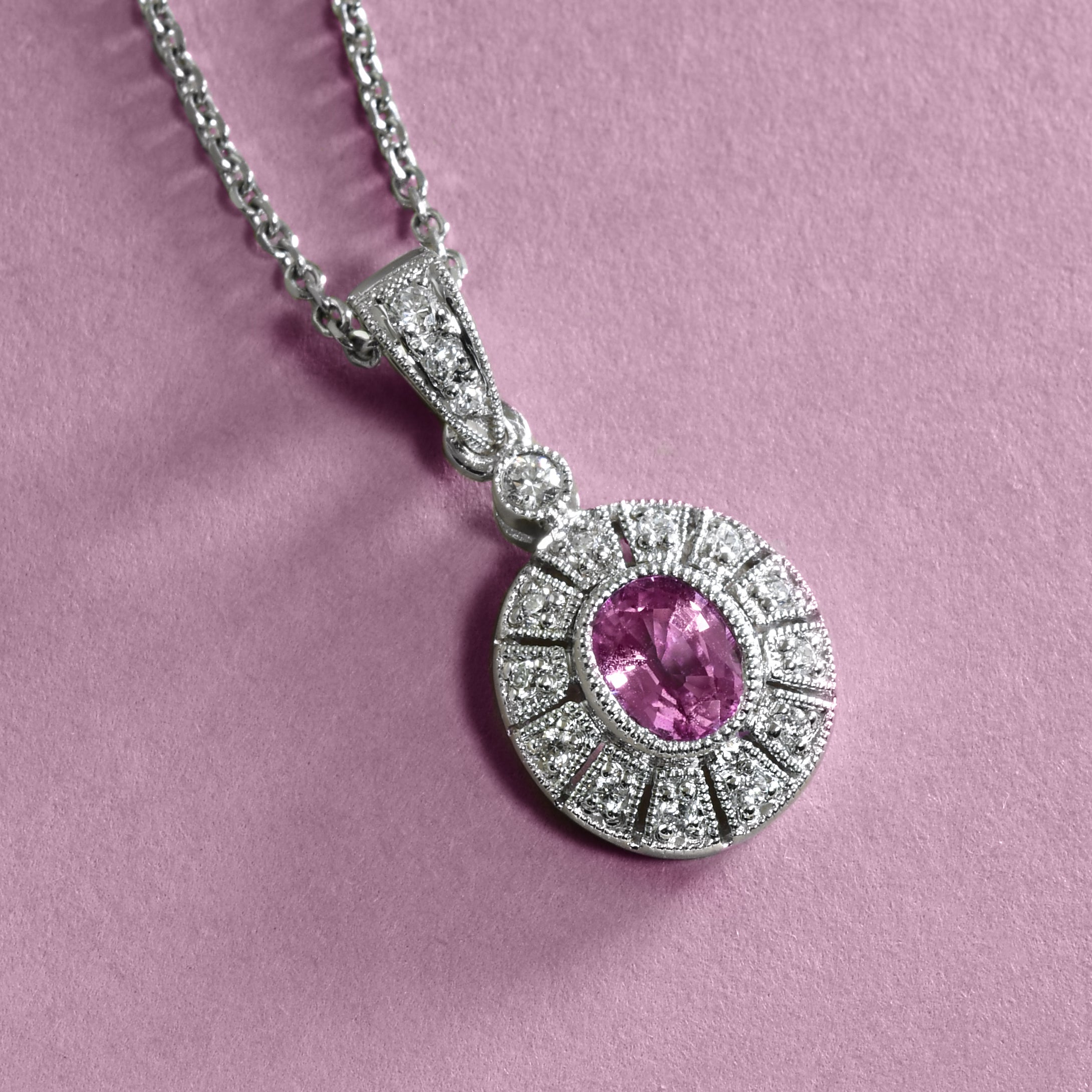 Mark Silverstein Imagines 18k White Gold Pink Sapphire and White Diamond  Heart Necklace
