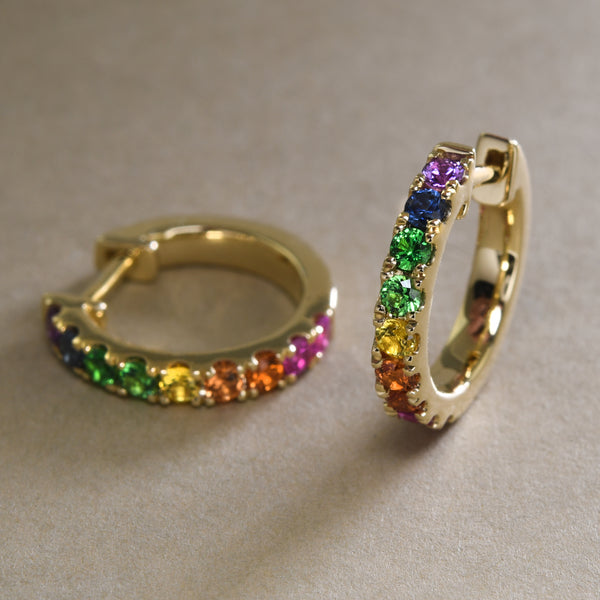 Rainbow Sapphire Huggie Hoops