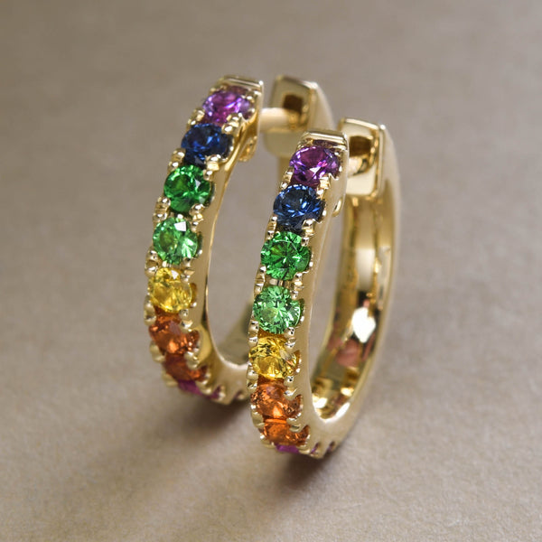 Rainbow Sapphire Huggie Hoops