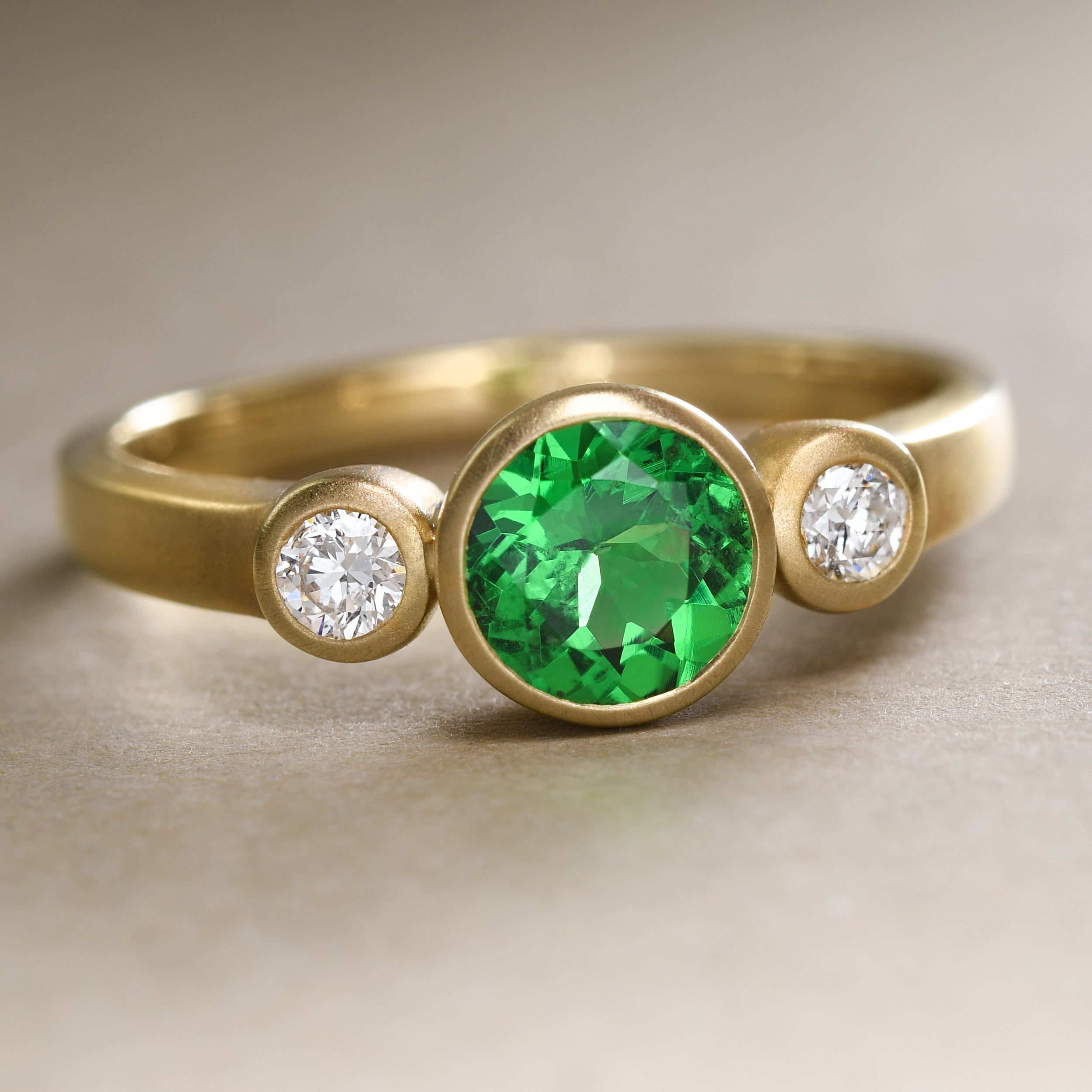 Tsavorite Garnet and Diamond Contemporary Ring