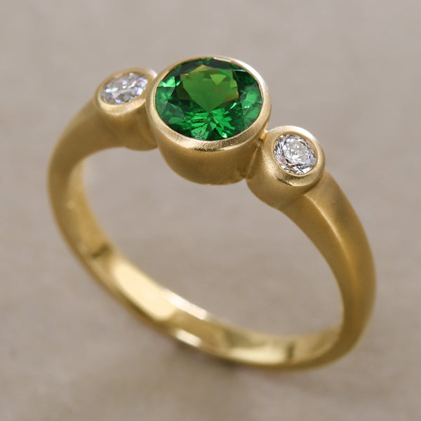 Tsavorite Garnet and Diamond Ring