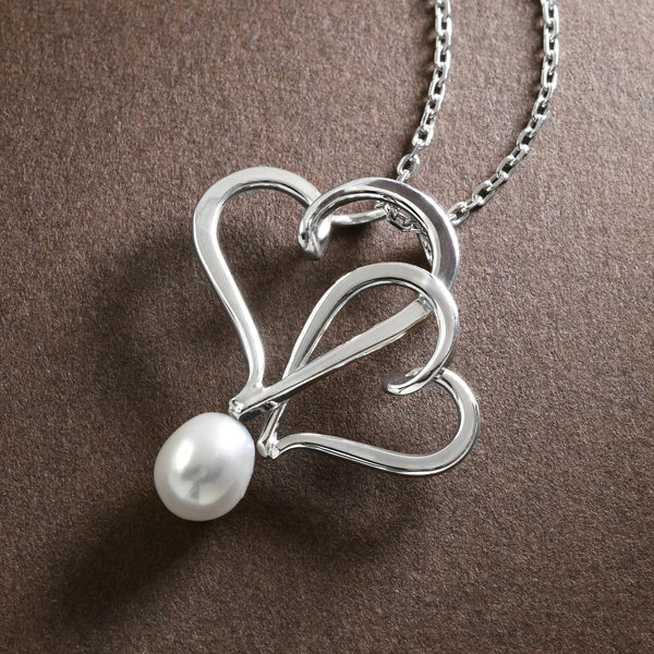 Handmade "Kissing Hearts" Pearl Pendant