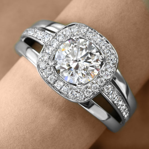 Modern Cushion Halo Diamond Ring