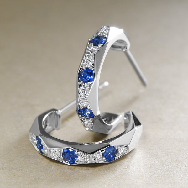 Modern Sapphire And Diamond Hoops