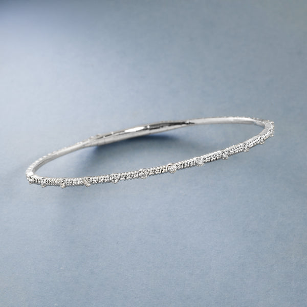 Flexible Diamond Station Bangle In White Gold