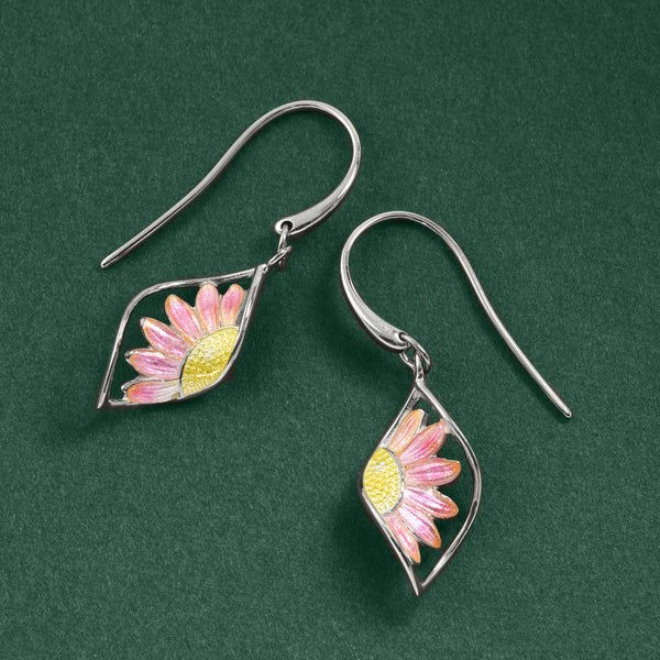 Open Flower Drops In Pink Enamel