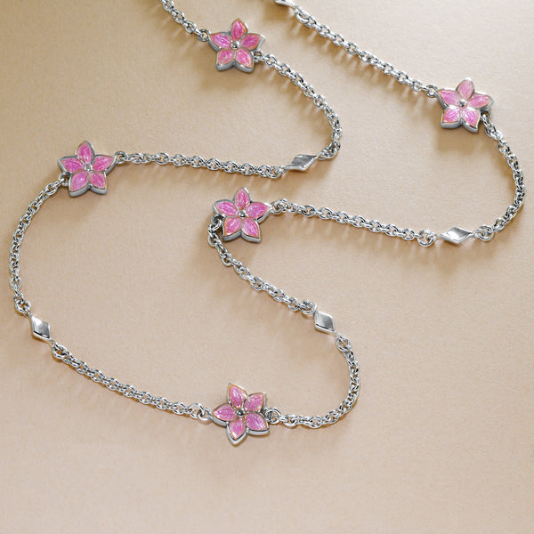 Pink Enamel Blossom Necklace