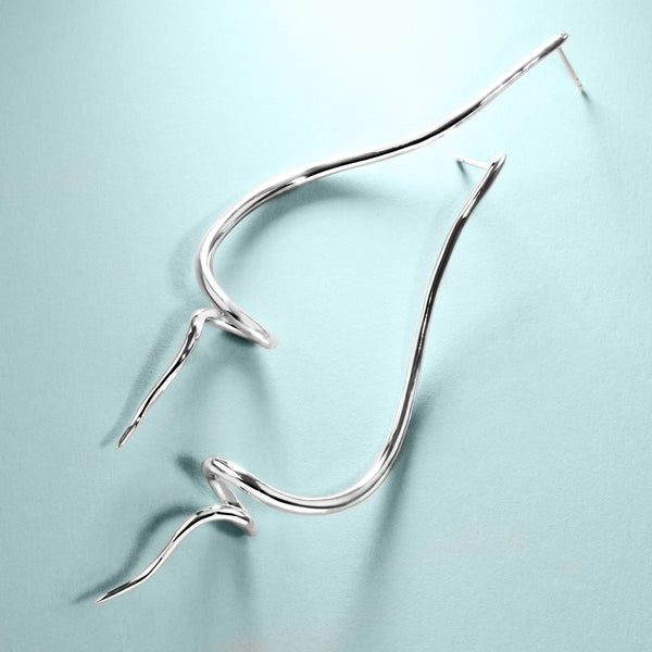 Dramatically Long Silver Tendril Earrings