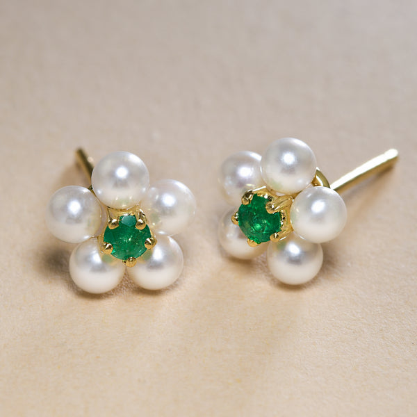Estate Pearl And Emerald Studs