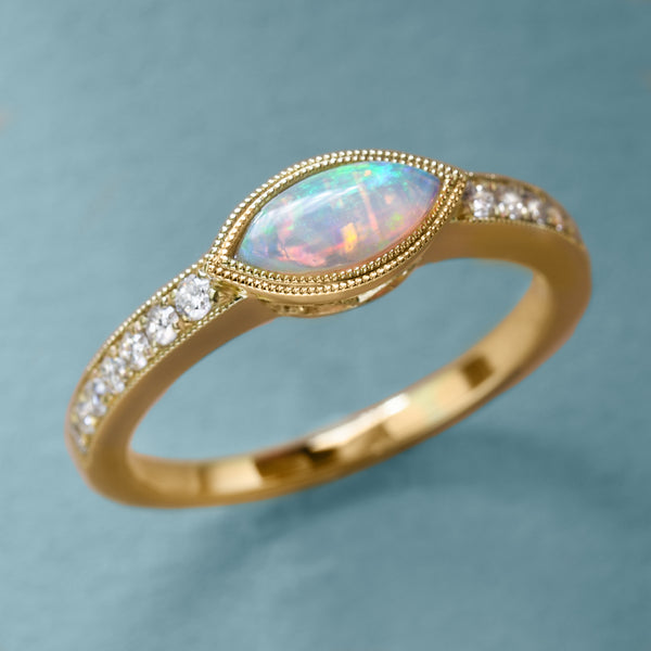 Sleek Opal And Diamond Ring