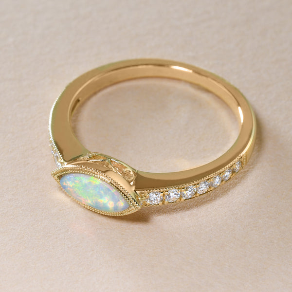 Sleek Opal And Diamond Ring