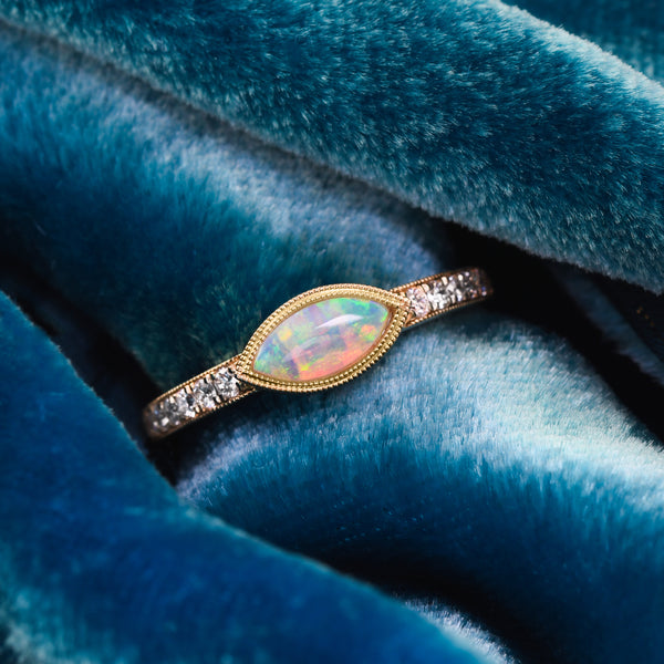 Sleek Opal And Diamond Ring
