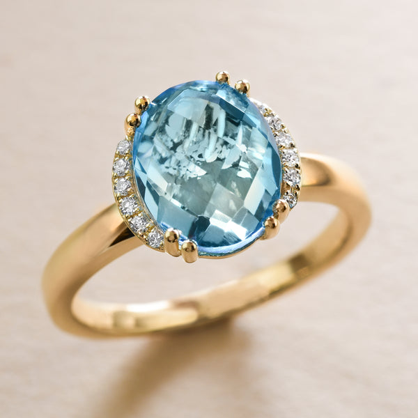 Crescent Moon Ring With Blue Topaz