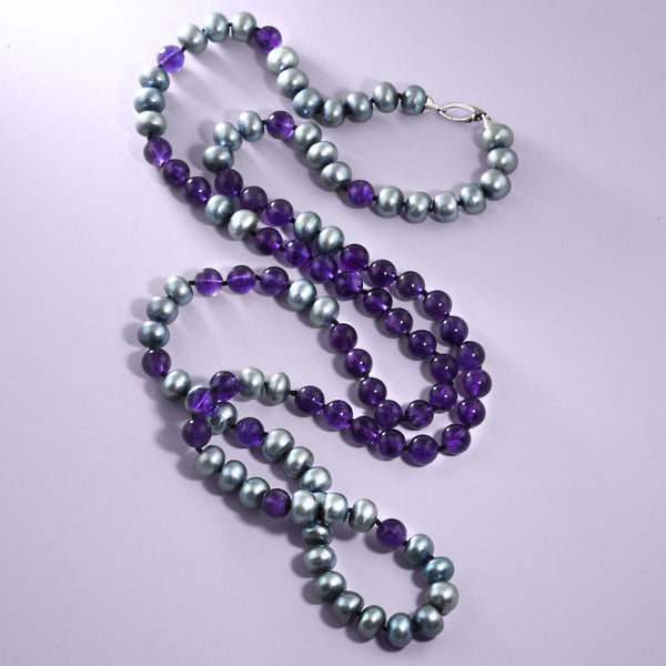 Opera-Length Amethyst And Pearl Necklace