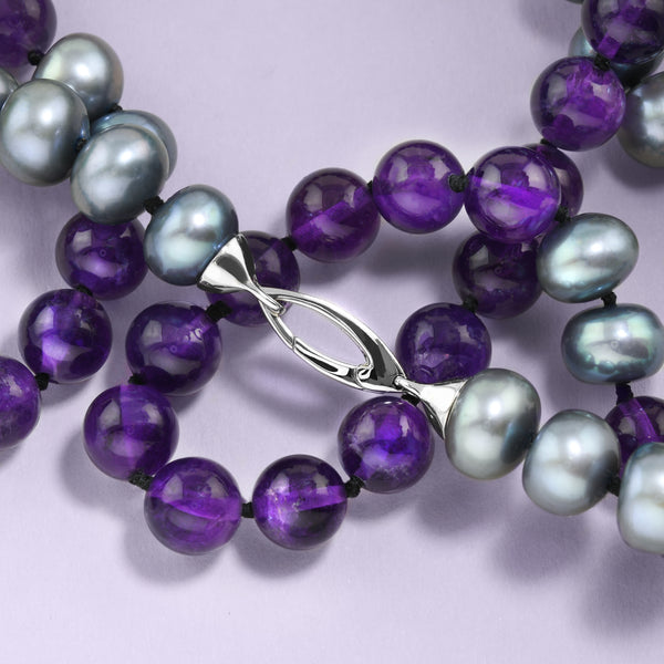 Opera-Length Amethyst And Pearl Necklace