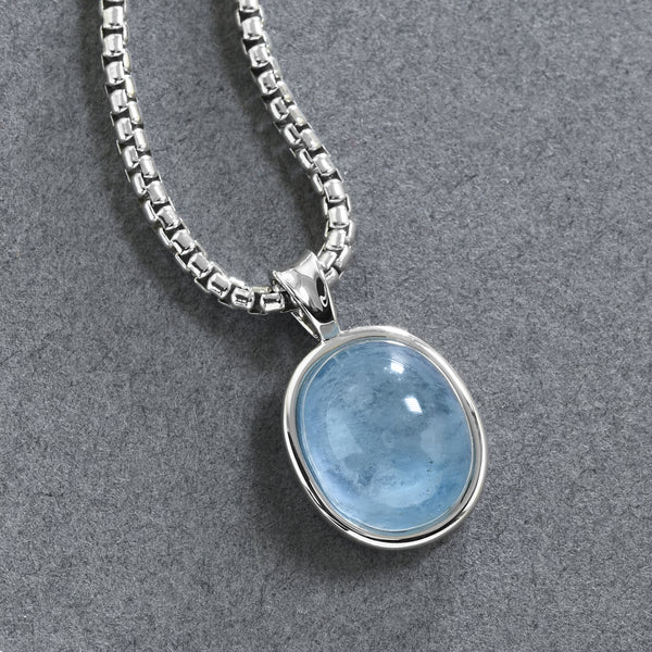 Aquamarine Cabochon Pendant In Silver