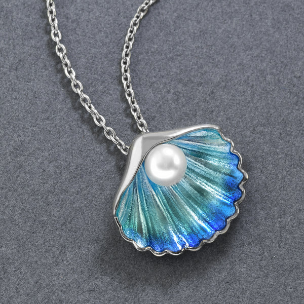 Enamel And Pearl Seashell Pendant