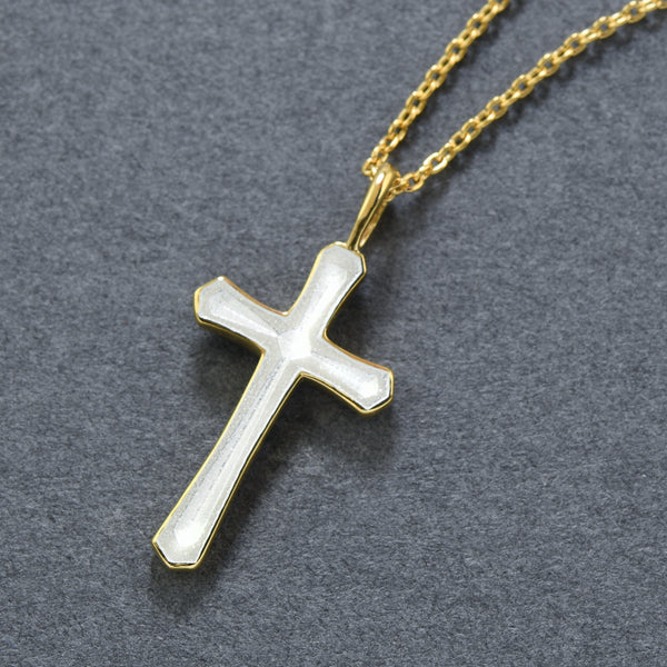 White Enamel Cross In Gold Vermeil