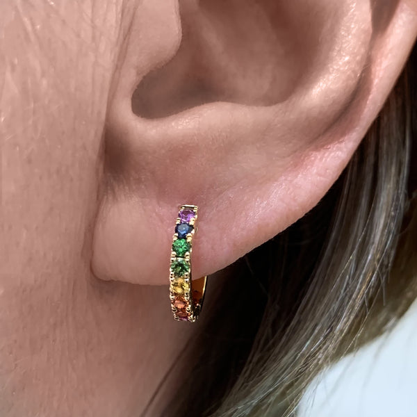 Rainbow Sapphire Huggie Hoops