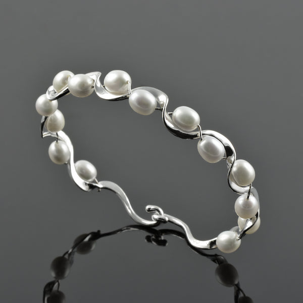 Pearl Ruffle Bracelet in Sterling Silver by Tom Kruskal, Size Medium