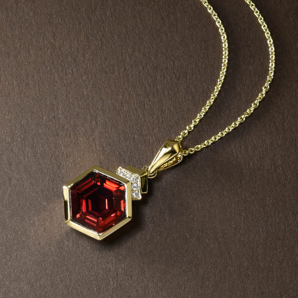 Hexagonal Garnet Pendant In Gold