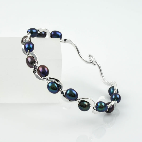 Black Pearl Ruffle Bracelet in Sterling Silver by Tom Kruskal - Plante Jewelers