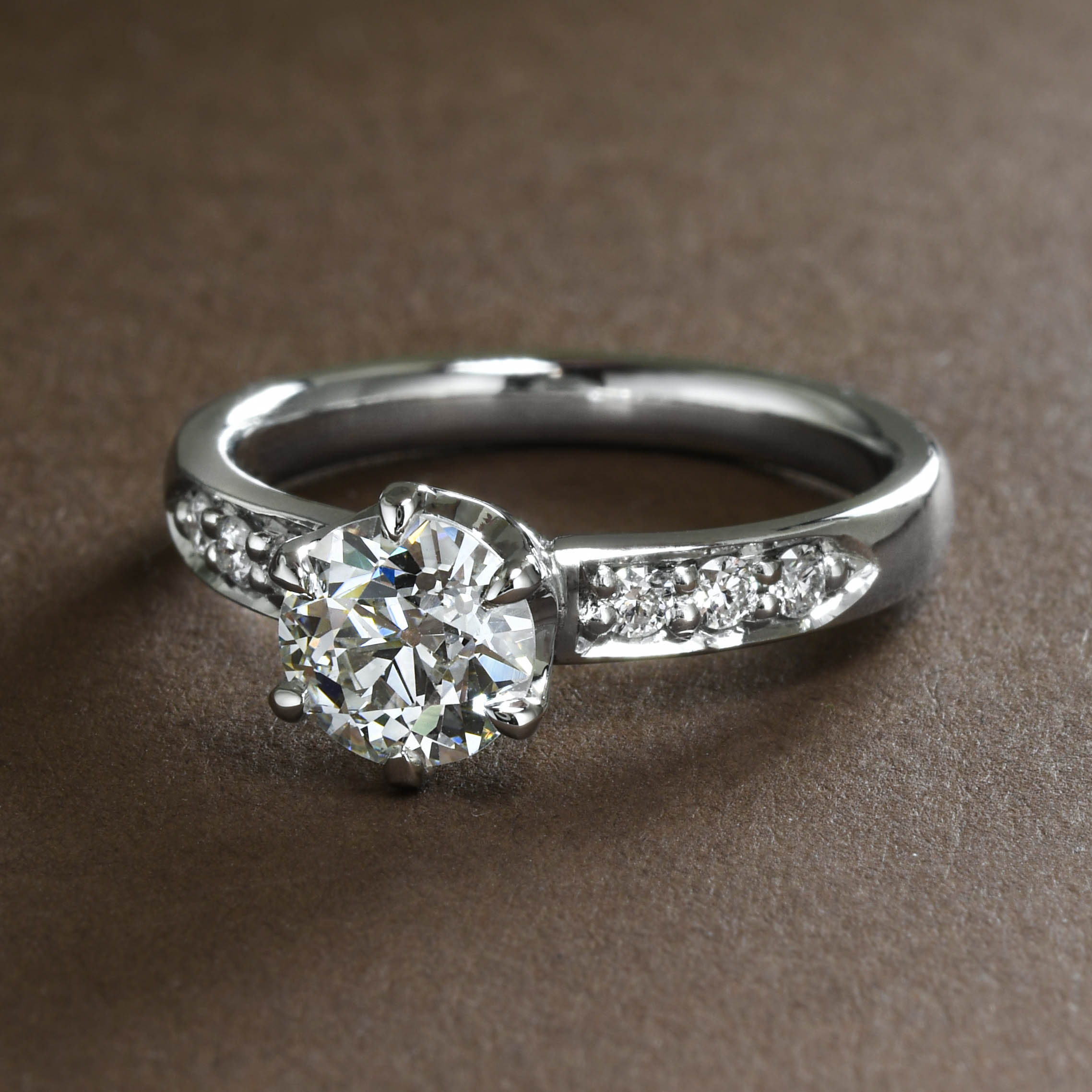 Aden Art Deco Engraved Platinum Old European Cut Diamond Engagement Ring |  Low Set — Antique Jewelry Mall