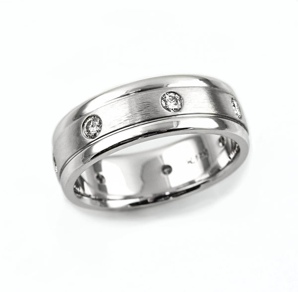 Heavy White Gold Band With Diamonds